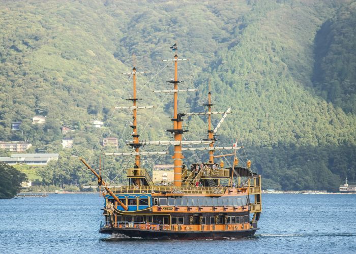 The Hakone Sightseeing Cruise on Lake Ashi, taking passengers across the water.